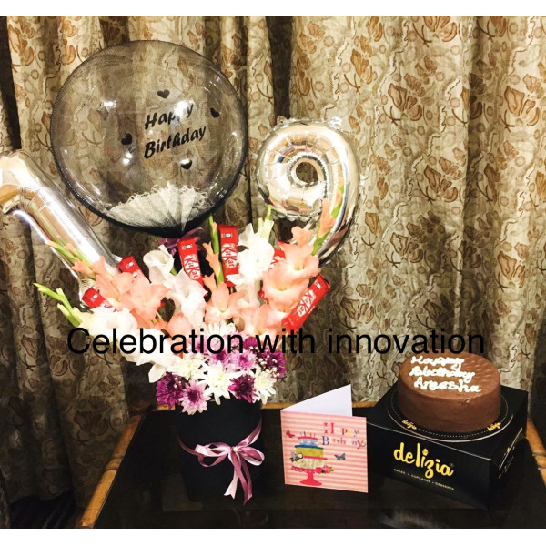 customized baloon bouquet with cake combo